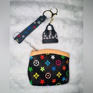 Monogram Multicolor Coin Pouch with Keychain Set
